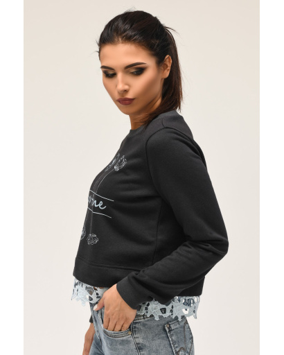 Короткий світшот вільного крою з принтом 31955, Колір: Графіт, Розмір: XS, зображення 2