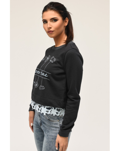 Короткий світшот вільного крою з принтом 31955, Колір: Графіт, Розмір: XS, зображення 3