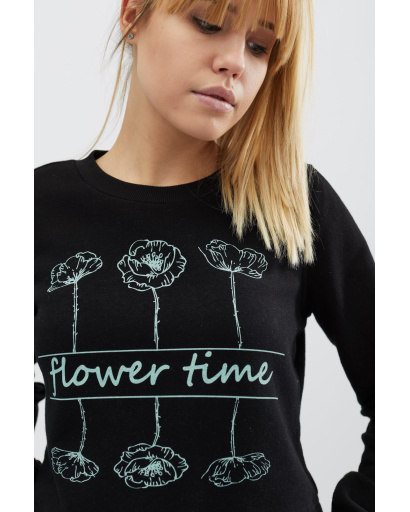 Короткий свитшот свободного кроя с принтом 31956, Цвет: Черный, Размер: XS, изображение 3