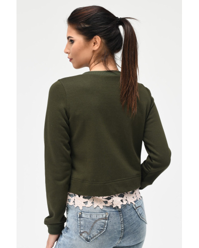 Короткий свитшот свободного кроя с принтом 31958, Цвет: Хаки, Размер: XS, изображение 4