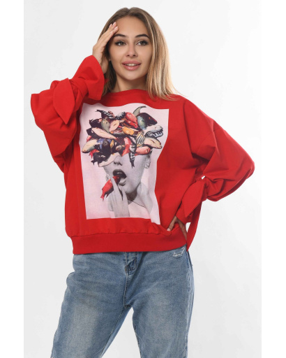 Свитшот с рукавами на завязках 36300, Цвет: Красный, Размер: XS, изображение 2