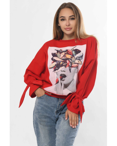 Свитшот с рукавами на завязках 36300, Цвет: Красный, Размер: XS, изображение 3