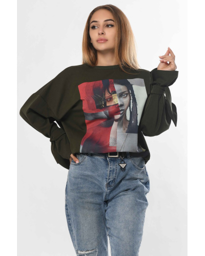 Свитшот хаки на завязках 36301, Цвет: Хаки, Размер: XS, изображение 3