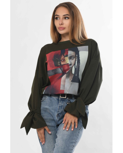 Свитшот хаки на завязках 36301, Цвет: Хаки, Размер: XS, изображение 4