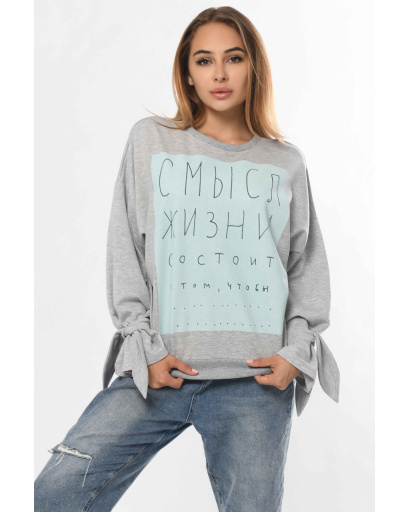 Серый свитшот с рукавами на завязках 36303, Цвет: Серый, Размер: XS, изображение 2