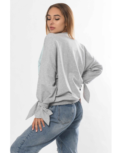 Серый свитшот с рукавами на завязках 36303, Цвет: Серый, Размер: XS, изображение 3