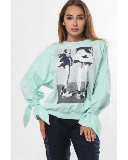 Стильний світшот із принтом на зав'язках 36304, Колір: М'ята, Розмір: XS, зображення 2