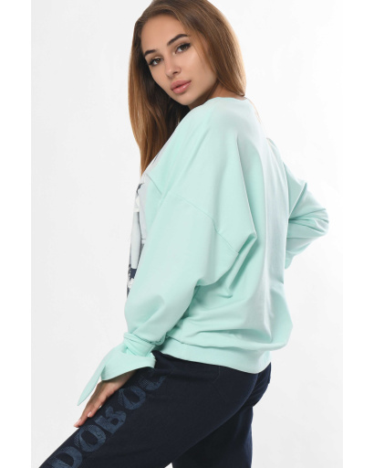 Стильний світшот із принтом на зав'язках 36304, Колір: М'ята, Розмір: XS, зображення 3