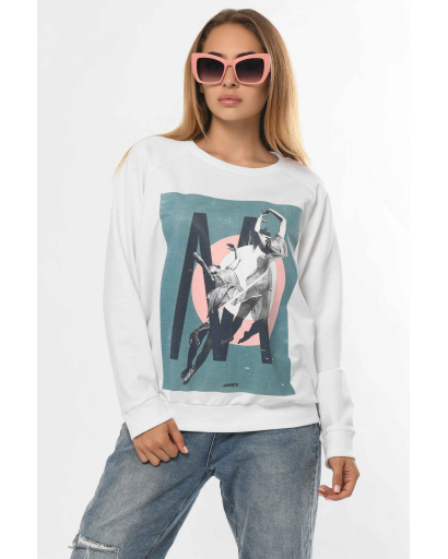 Білий світшот з абстрактним малюнком «танець» 36305, Колір: Білий, Розмір: L, зображення 2