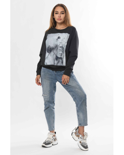 Графитовый свитшот с принтом "портрет девушки" 36307, Цвет: Графит, Размер: XS, изображение 3