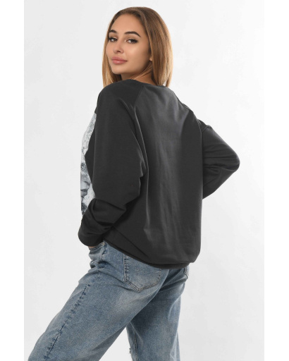 Графитовый свитшот с принтом "портрет девушки" 36307, Цвет: Графит, Размер: XS, изображение 4