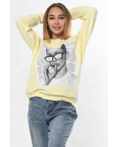 Желтый свитшот с газетной вырезкой «девушка с сигарой» 36309, Цвет: Жёлтый, Размер: XS, изображение 2