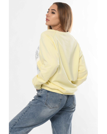 Желтый свитшот с газетной вырезкой «девушка с сигарой» 36309, Цвет: Жёлтый, Размер: XS, изображение 3
