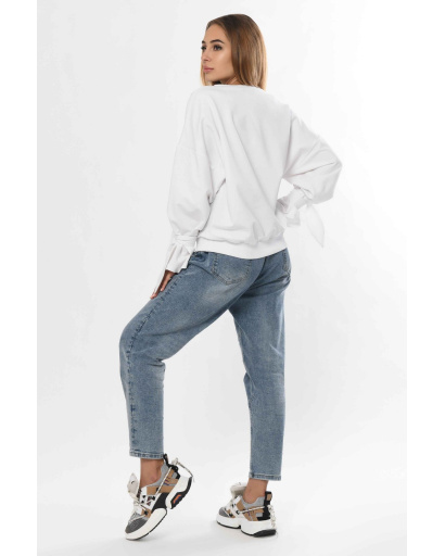 Белый свитшот с рукавами на завязках 36311, Цвет: Белый, Размер: L, изображение 3