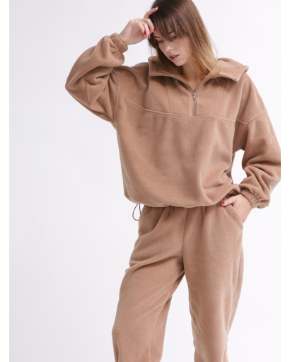 Женский бежевый флисовый костюм 55859, Цвет: Т. бежевый, Размер: L, изображение 4