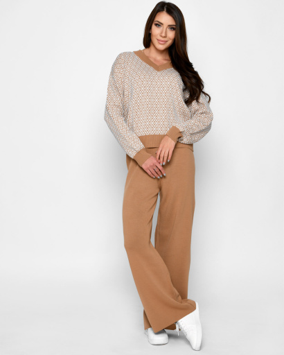 Женский костюм с пуловером и брюками палаццо 52080, Цвет: Бежевый, Размер: ONE SIZE, изображение 5