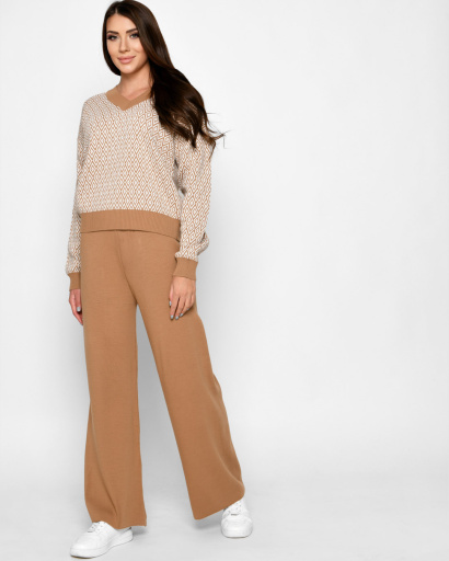 Женский костюм с пуловером и брюками палаццо 52080, Цвет: Бежевый, Размер: ONE SIZE, изображение 6