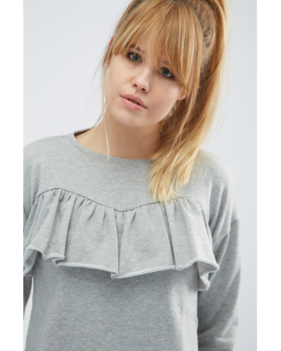 Модный свитшот с рюшей на груди 19621, Цвет: Серый, Размер: XS, изображение 4