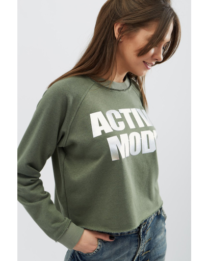 Свитшот хаки с необработанным краем 30539, Цвет: Хаки, Размер: S, изображение 5