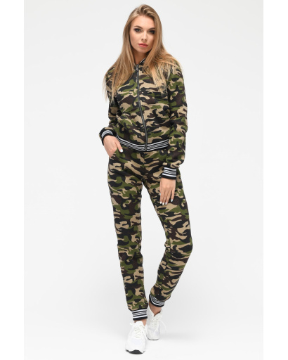 Спортивный костюм в стиле милитари с бомбером и брюками 29866, Цвет: Хаки, Размер: XS, изображение 2