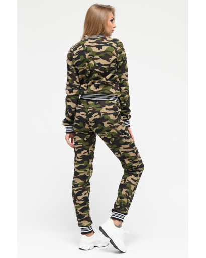 Спортивный костюм в стиле милитари с бомбером и брюками 29866, Цвет: Хаки, Размер: XS, изображение 4