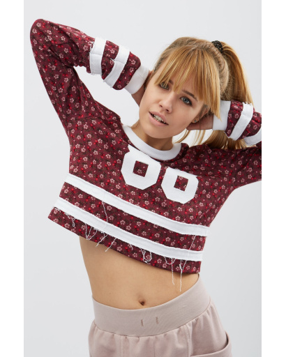 Стильный свитшот в цветочек 31918, Цвет: Бургунди, Размер: XS, изображение 2