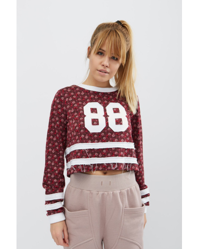 Стильный свитшот в цветочек 31918, Цвет: Бургунди, Размер: XS, изображение 4