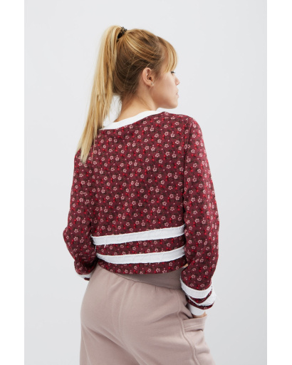 Стильный свитшот в цветочек 31918, Цвет: Бургунди, Размер: XS, изображение 5