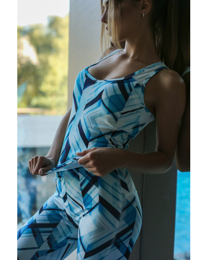 Подовжена топ-майка з яскравим геометричним принтом 15964, Колір: Блакитний, Розмір: XS, зображення 3