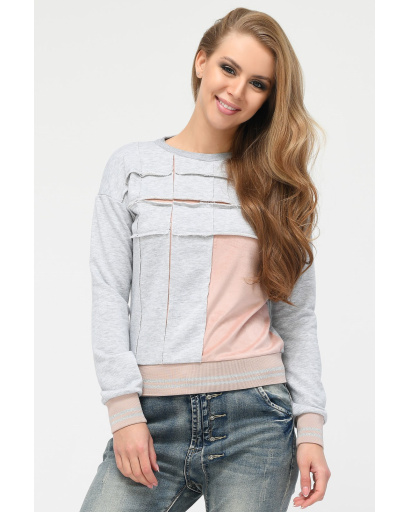 Сірий світшот із велюровими вставками 34743, Колір: Сірий, Розмір: XS, зображення 2