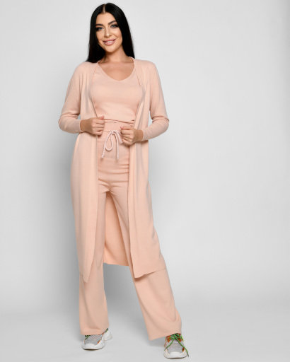 Вязаный костюм-тройка с кардиганом 51238, Цвет: Пудровый, Размер: ONE SIZE, изображение 2