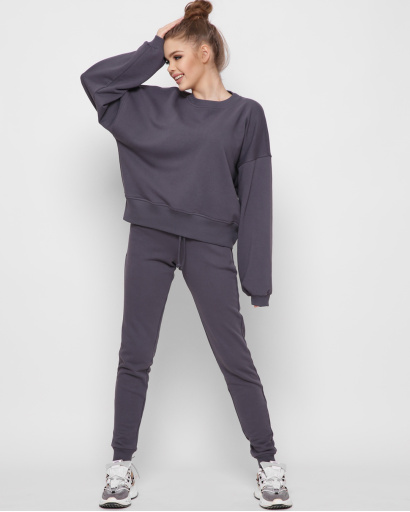 Женский серый свитшот оверсайз 41421, Цвет: Т. серый, Размер: XS, изображение 3