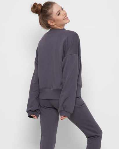 Женский серый свитшот оверсайз 41421, Цвет: Т. серый, Размер: XS, изображение 4