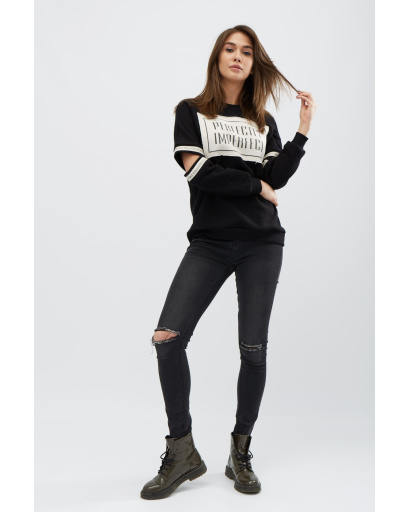 Молодіжний чорний світшот із нашивкою на грудях 31962, Колір: Чорний, Розмір: XS, зображення 2