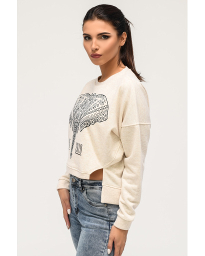 Стильный короткий свитшот со слоном 31966, Цвет: Бежевый, Размер: L, изображение 2