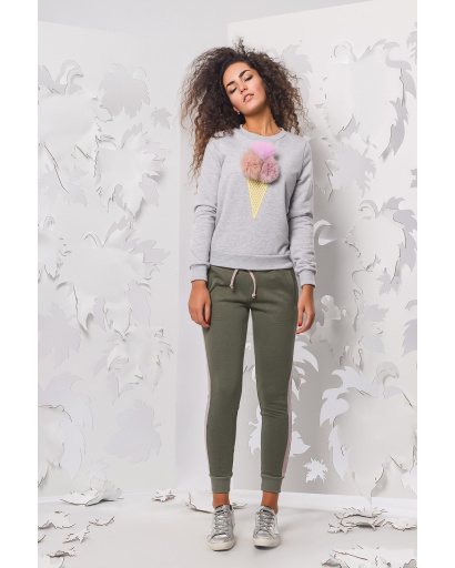 Свитшот с нашивкой "мороженое" 28858, Цвет: Серый, Размер: XS, изображение 2