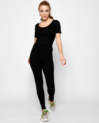 Трикотажный женский костюм черного цвета 48583, Цвет: Черный, Размер: S, изображение 4