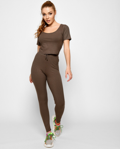 Жіночий спортивний костюм у рубчик 48584, Колір: Хакі, Розмір: S, зображення 3