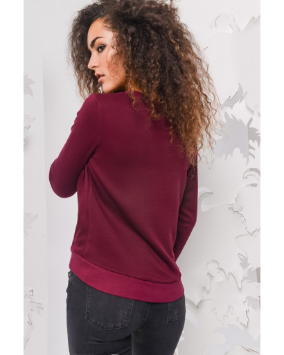 Стильный свитшот с нашивкой в ​​виде цветов 28691, Цвет: Бургунди, Размер: XS, изображение 4