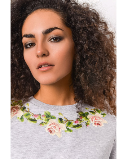 Серый свитшот с нашивкой в ​​виде цветов 28692, Цвет: Серый, Размер: L, изображение 3