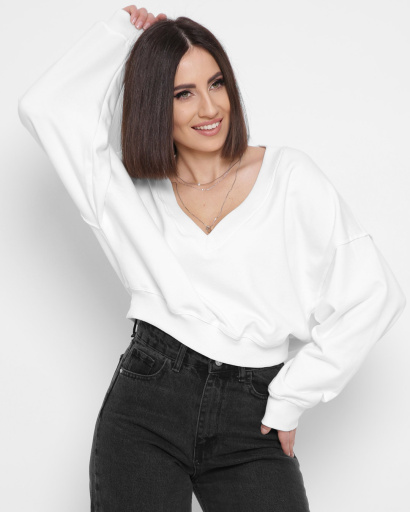 Широкий свитшот белого цвета 43301, Цвет: Белый, Размер: S, изображение 2