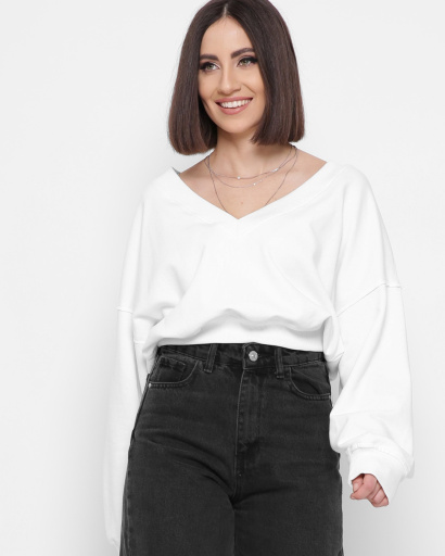 Широкий свитшот белого цвета 43301, Цвет: Белый, Размер: S, изображение 4