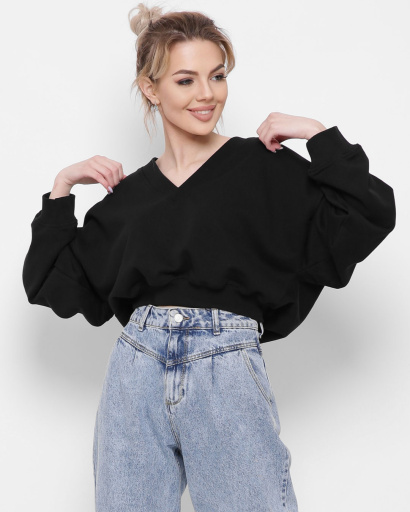 Широкий чорний світшот 43303, Колір: Чорний, Розмір: S, зображення 2