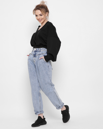 Широкий чорний світшот 43303, Колір: Чорний, Розмір: S, зображення 4