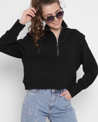 Свитшот оверсайз с застежкой 43310, Цвет: Черный, Размер: L, изображение 2