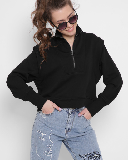 Свитшот оверсайз с застежкой 43310, Цвет: Черный, Размер: L, изображение 3