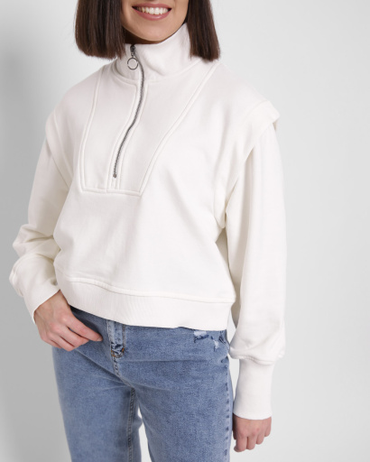 Белый свитшот с воротником 43311, Цвет: Белый, Размер: M, изображение 3