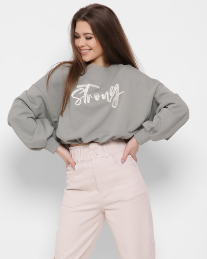 Свободный хаки свитшот на резинке 43314, Цвет: Хаки, Размер: S, изображение 3