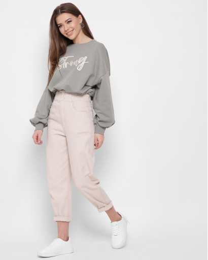 Свободный хаки свитшот на резинке 43314, Цвет: Хаки, Размер: S, изображение 6