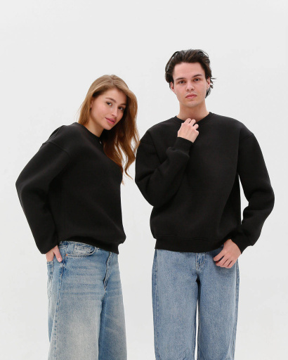 Чорний світшот унісекс oversize 55591, Колір: Чорний, Розмір: XS, зображення 3